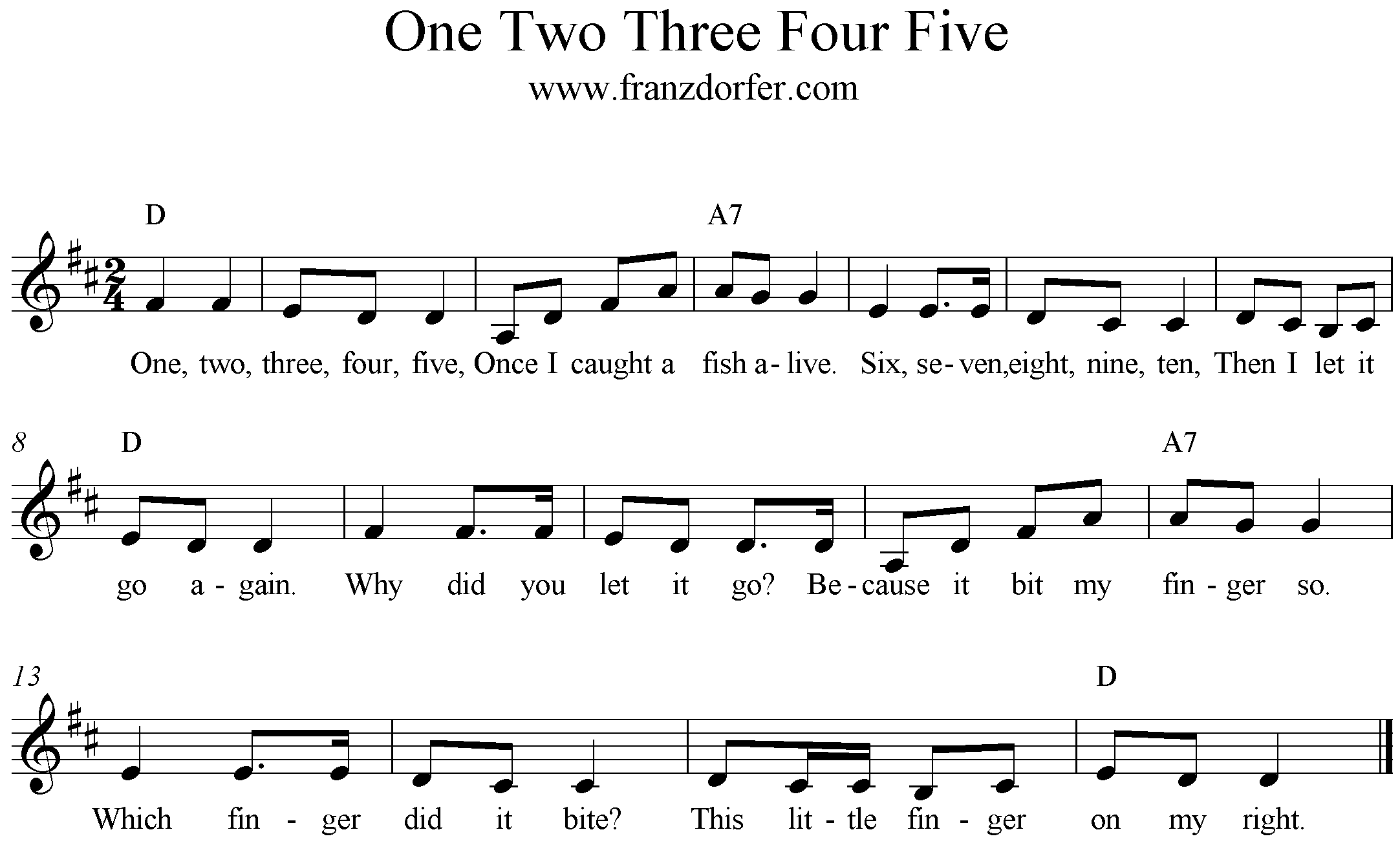 One Two Three Four Five, Nursery Rhyme, D-Major, Clarinet